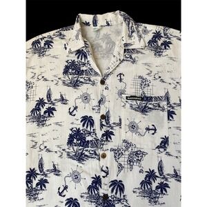 COJ Apparel Bahamas Nautical Tropical Shirt Men 3X White Blue Button Up Coastal